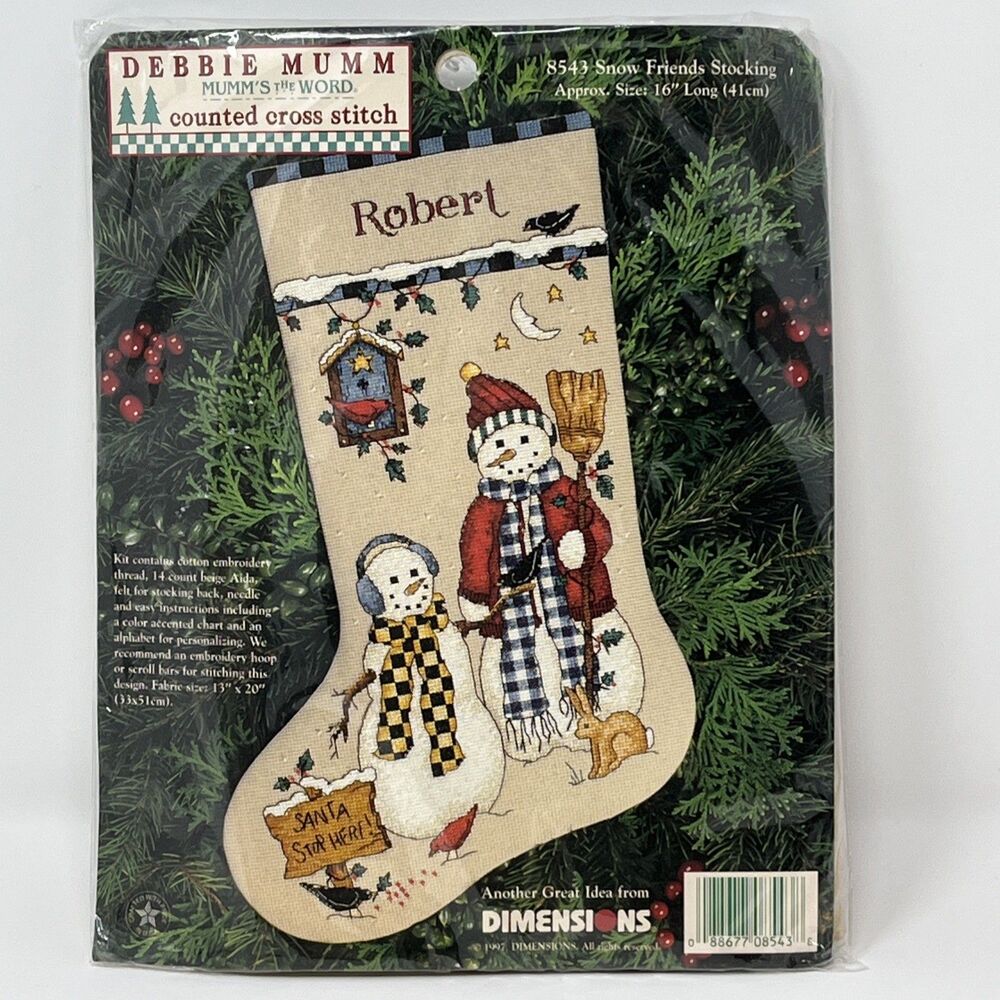 Vtg 1997 Debbie Mumm Snow Friends Stocking Counted Cross Stitch Kit Robert 8543